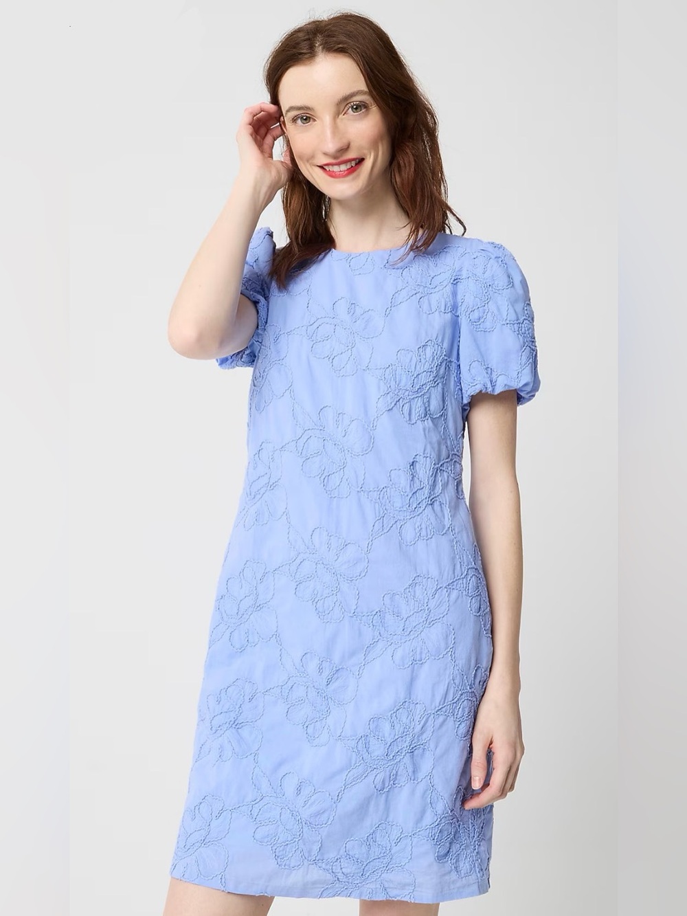 J Crew Embroidered puff-sleeve mini dress